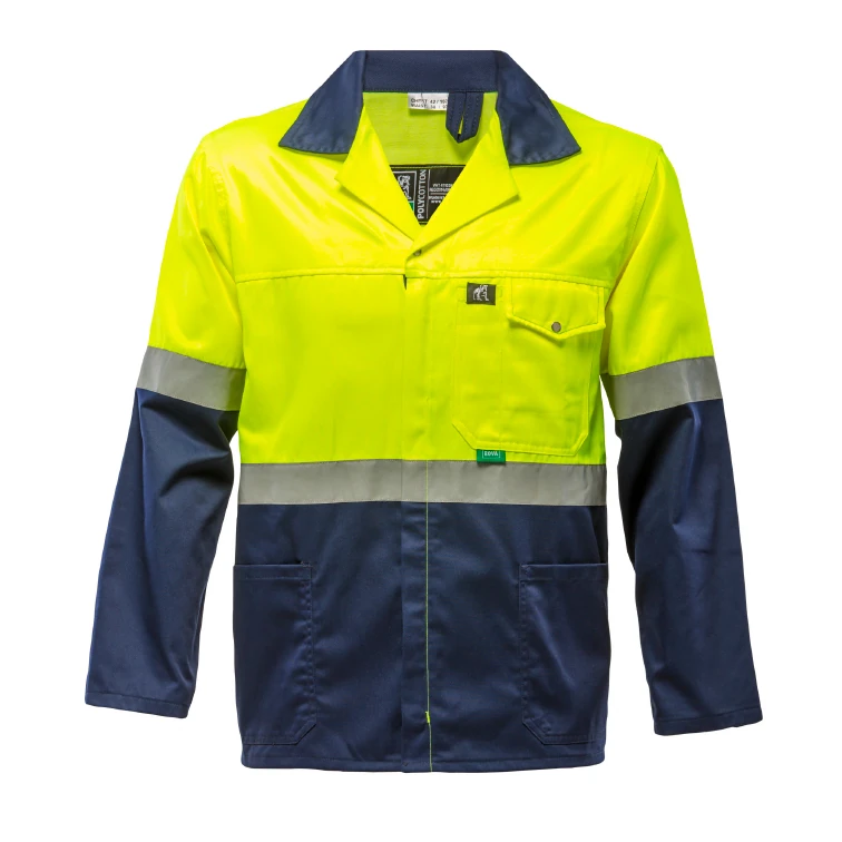 Navy / Lime Reflective Jacket 65/35 cotton